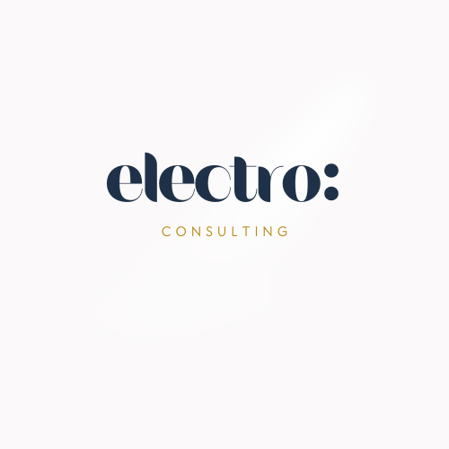 electro: consulting logo with navy, copper and oat colours
